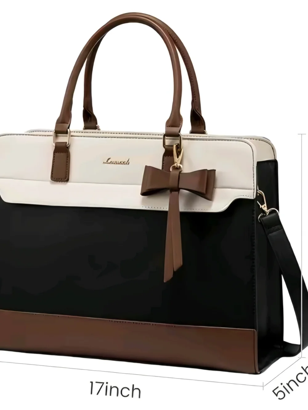 NWT Elegant Tricolor Tote Bag with Bow Accent - Black, White & Brown